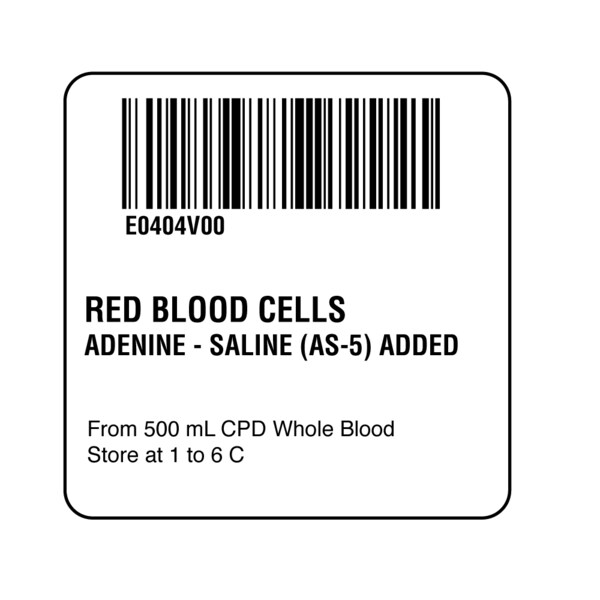 Nevs ISBT 128 Red Blood Cells Adenine-Saline (AS-5) Ad 2" x 2" BBC-0404 - main